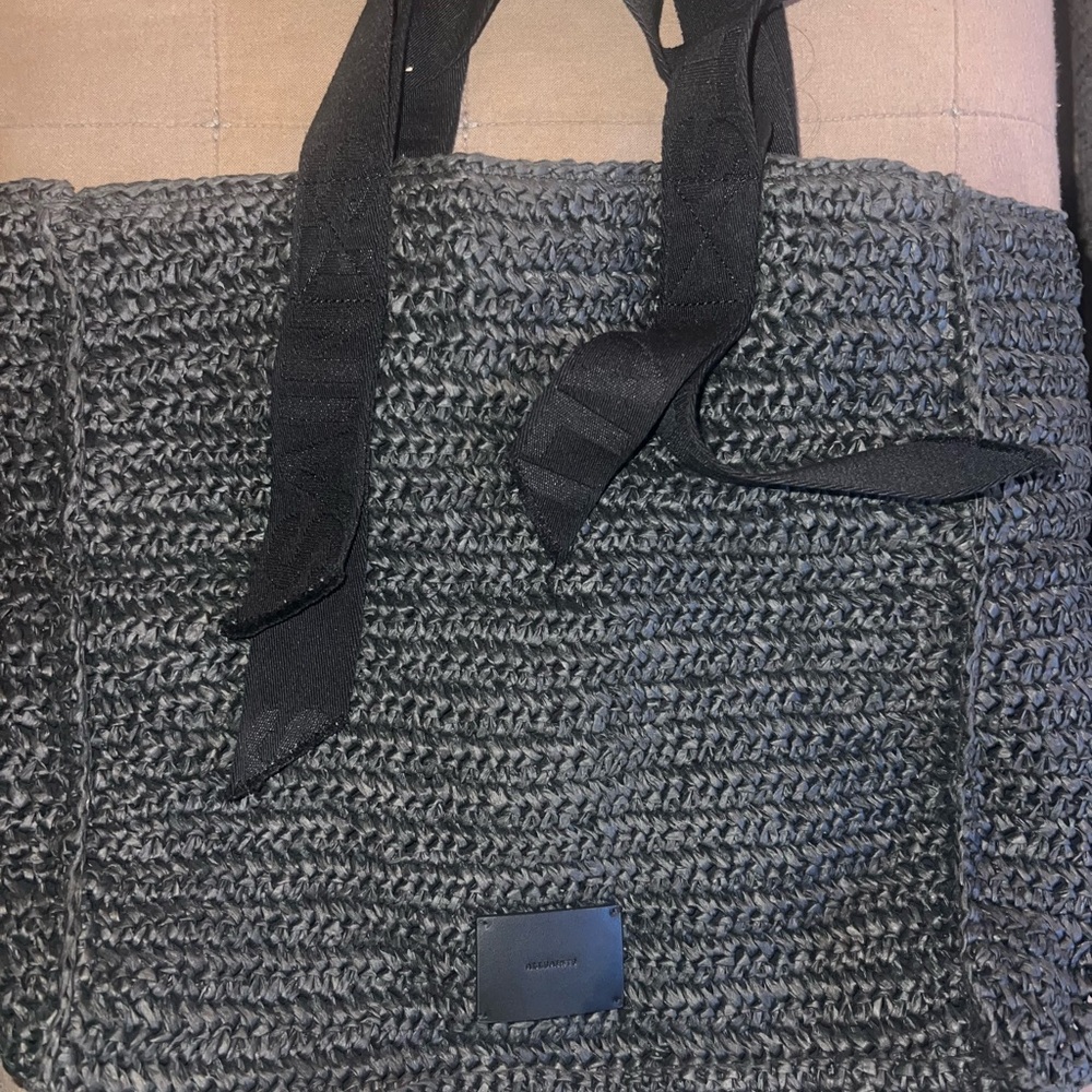 All Saints Lullah Black Woven Tote Bag